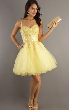 Chic Yellow Short Sequin Prom Dress 2014